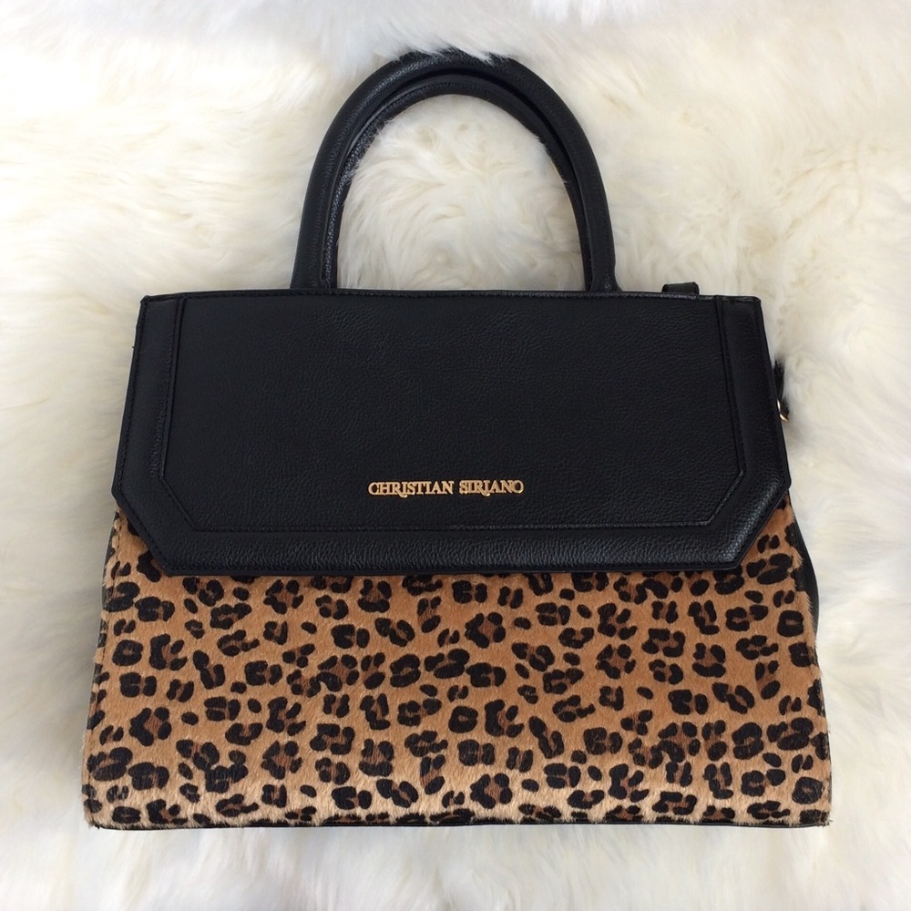 Christian Siriano Black and Leopard Print Women's Bag
